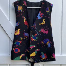 VIA RIPATTI DESIGNS California VEST UNISEX Black Colorful Birds Vest