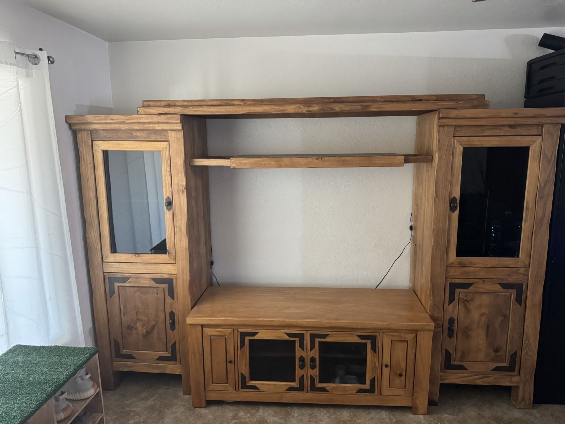 Solid Wood Entertainment Center w/ Storage & Lighting