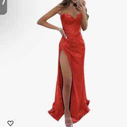 Red Sequin Long Dress 