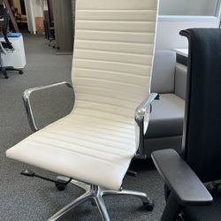 White Leather Modern Office Chair 