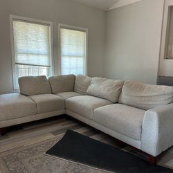 2 Piece L-Shaped Sectional With Right Arm Facing Sofa & Left Arm Facing Corner Chaise, Creme Beige Color, Textured Fabric. 