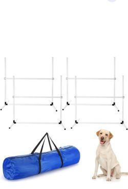 Shappy Dog Agility Equipment Set 4-Piece Adjustable Jump Bars White with Carry Bag