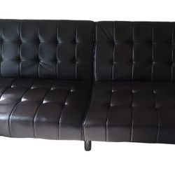  Black Faux Leather Convertible Futon Sleeper Sofa Bed with Stainless Steel Legs