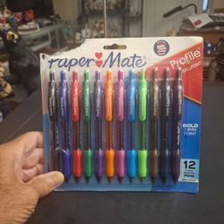 "NEW " Paper Mate 12 Pack Profile Retractable Ballpoint Pens With Bold Point In Assorted Ink Colors - SEE DESCRIPTION