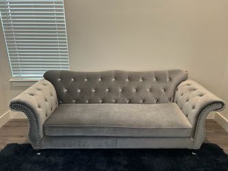 Gray Velvet Tufted Chesterfield Sofa