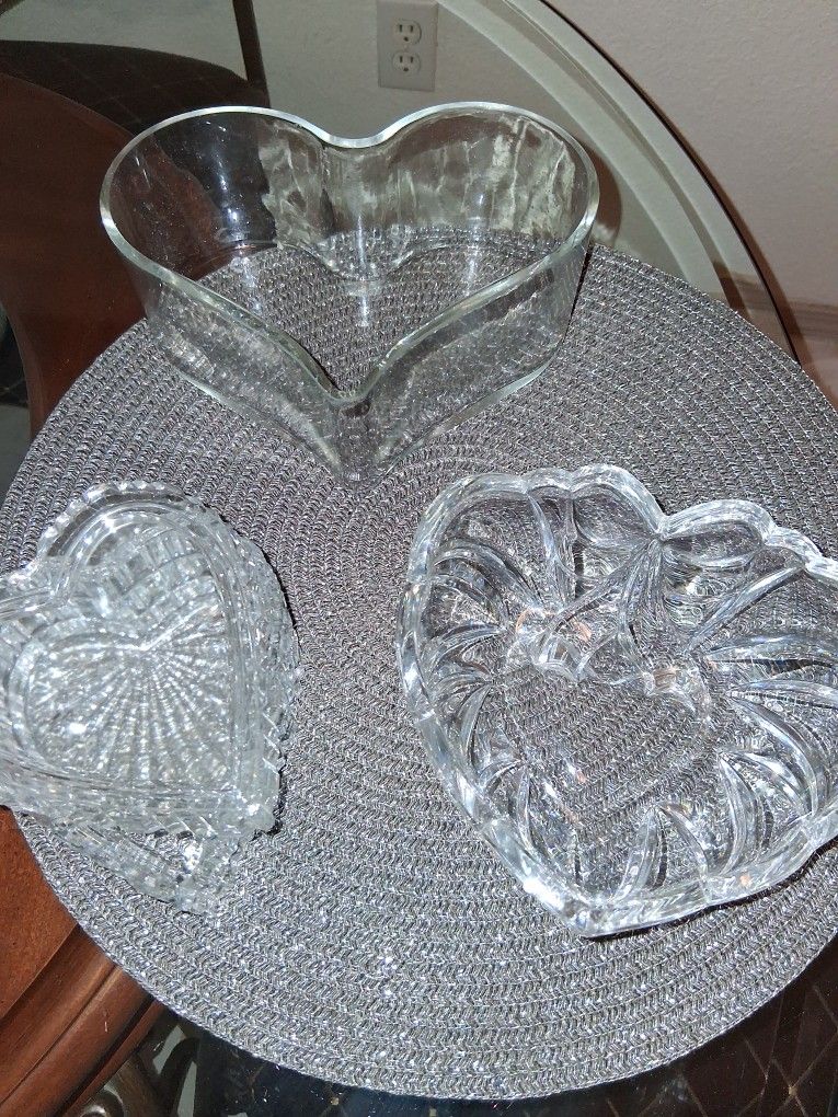 3 Thick Glass Hearts 10 Dls