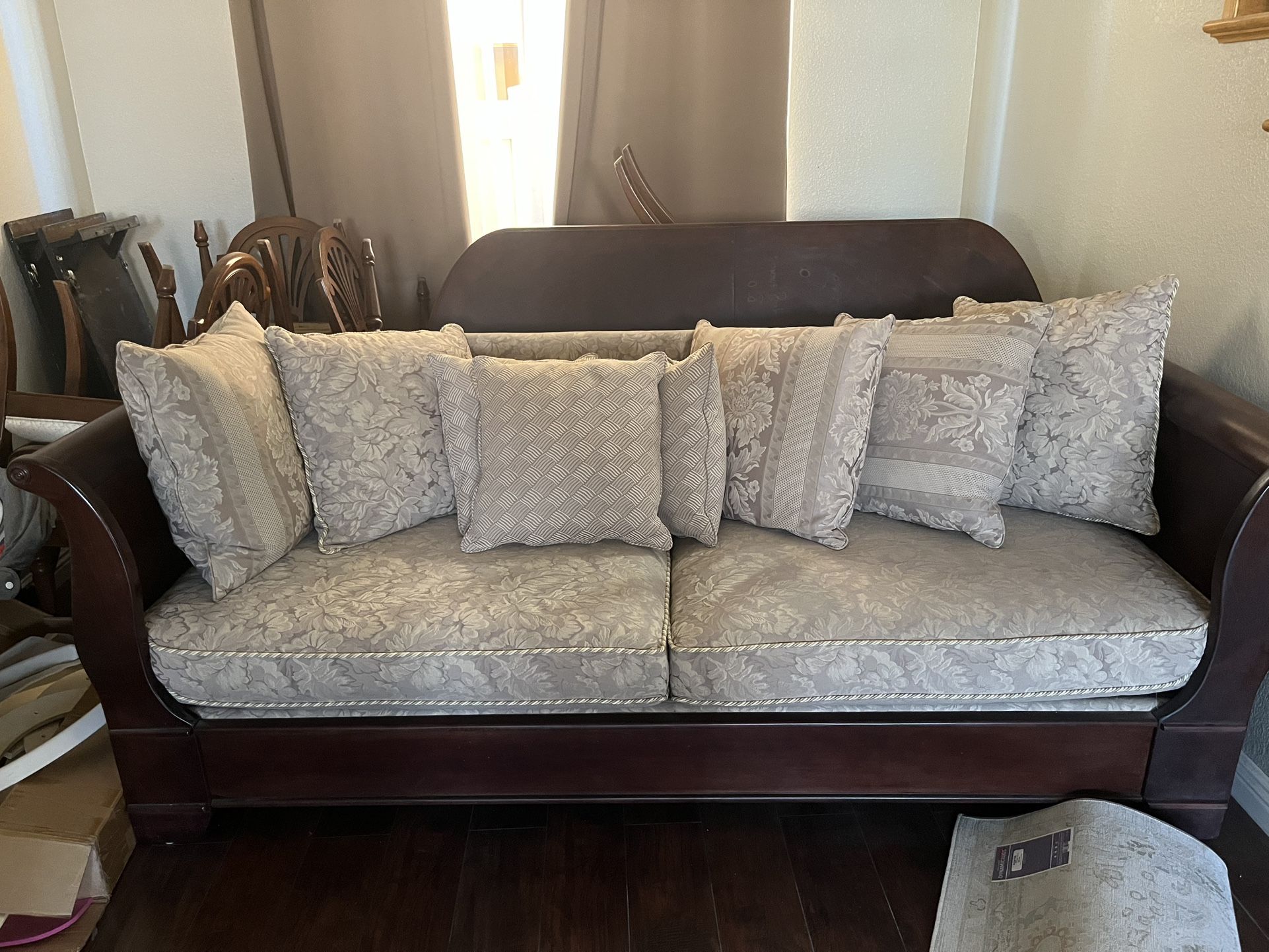 Solid Red Wood Framed Couch