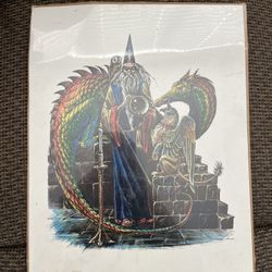 Melody M Pena Wizard Dragon Owl Griffin Poster Colored Print 1981 - RARE