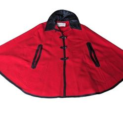Vintage Pendleton Red Wool Black Faux Leather Trim Cape