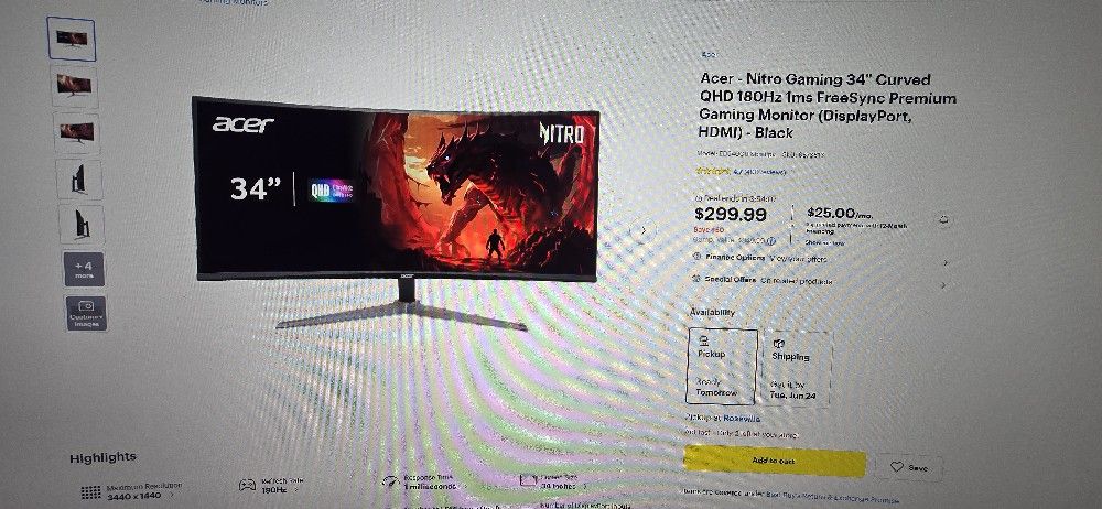 34 Inch Curved Monitor (ACER )