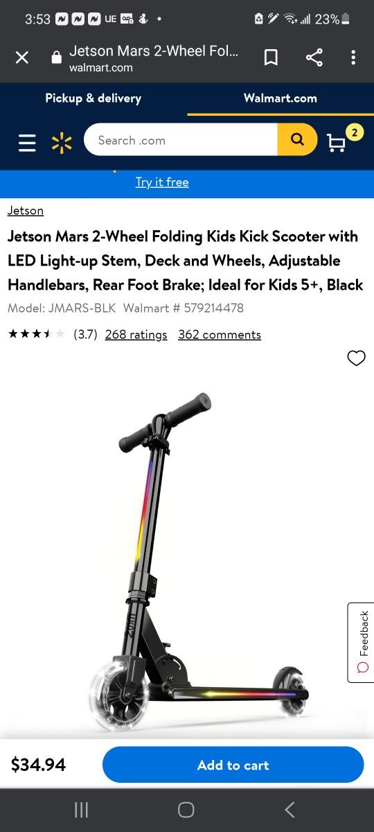 Jetson Mars 2-Wheel Folding Kids Kick Scooter 