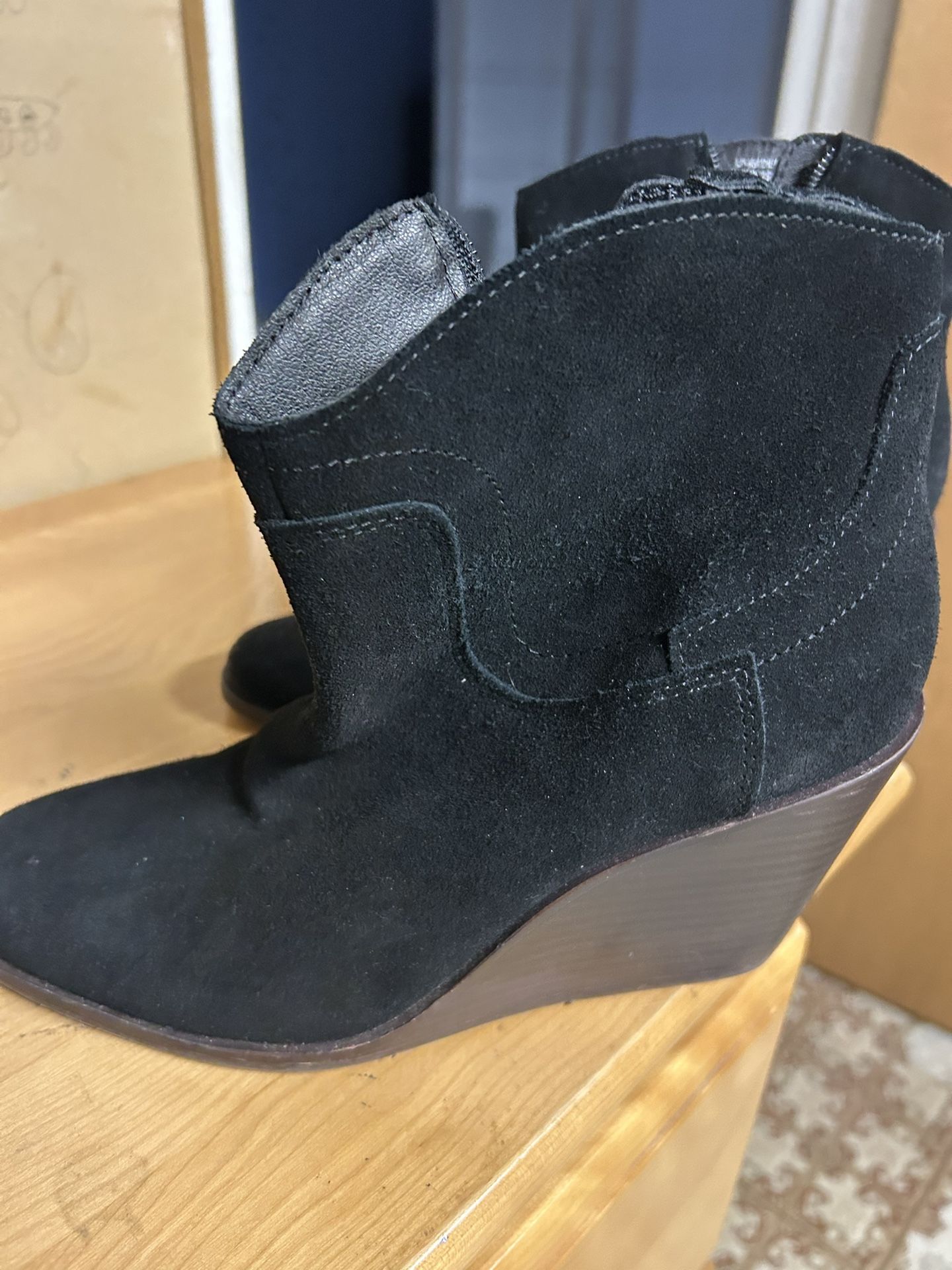 Black suede ankle boots with wedge heel size 8.5