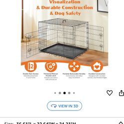 Large Dog Crate with Divider Panel, 36 Inch Double Door Folding Metal Wire Dog Cage with Plastic Leak-Proof Pan Tray, Pet Kennel for Indoor, Outdoor, 