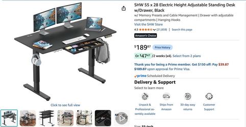 Electric Height Adjustable Standing Desk Black