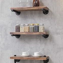 Brand New Industrial Rustic Modern Wood Ladder Pipe Wall Mounted Floating Shelves - Bookshelf,DIY Storage Shelving,Hung Bracket,Bookcase (3-Tier Float