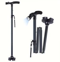 Adjustable Walking Stick, Folding with Light, Four Legs Adjustable Walking Stick for Men/Ladies Walking, Elderly Parents