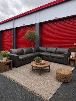 Genuine Leather Sectional Sofa Dark Gray