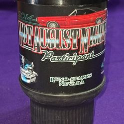 Hot August Nights 2014 Car Participant Reno/Sparks Nevada plastic tall Whirley travel mug. 