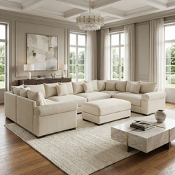 Albany 138" Oversized 7 Pieces Modular Corduroy U-Shaped Sectional Sofa with Ottoman