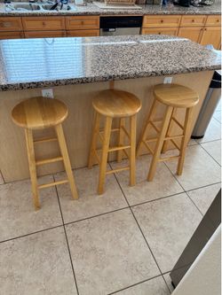 Set of 3 Solid Wood Bar Stools