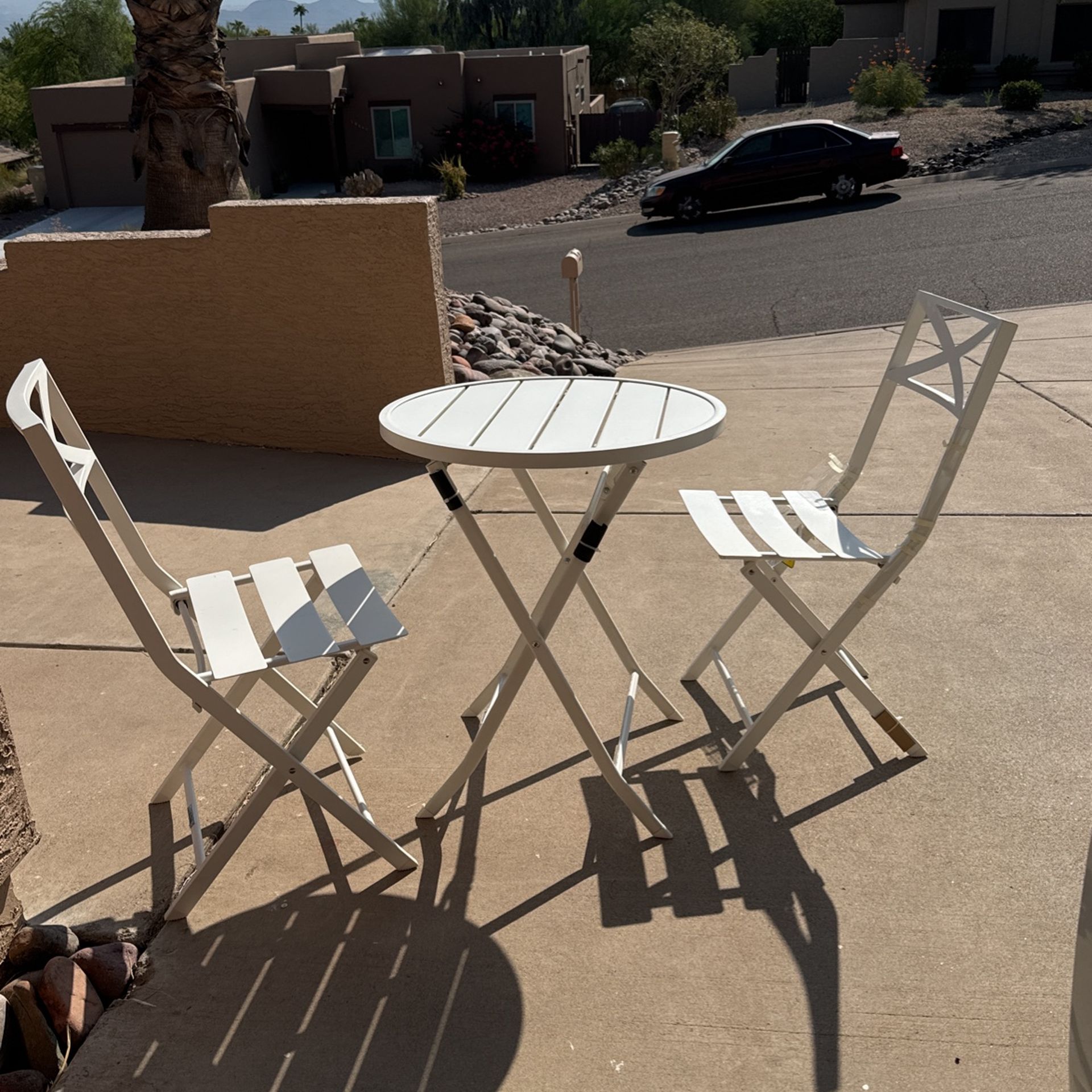Style Well White Bistro Set Table And Metal Chairs New