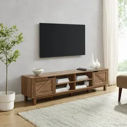 Walker Edison Rustic Open and Closed Storage TV stand for TVs up to 80”, Rustic Oak