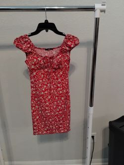 Papaya red floral dress women, size XS -S