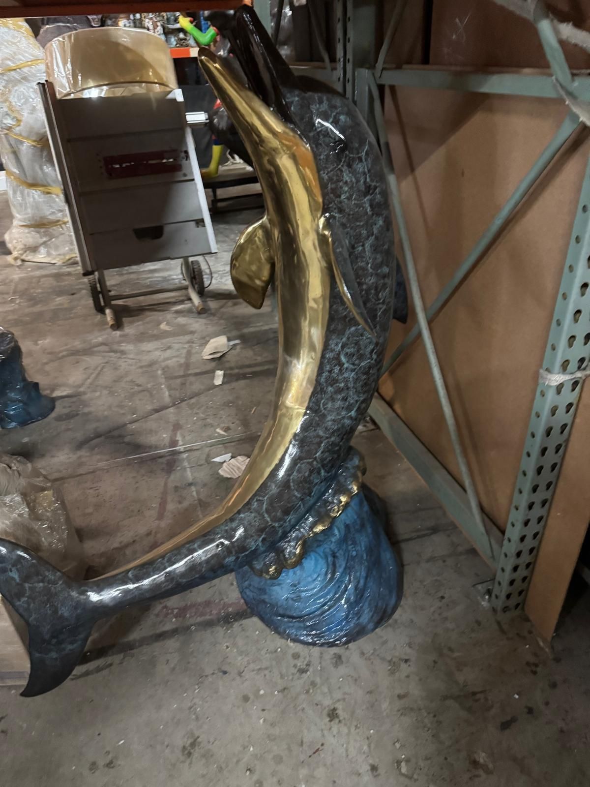 Life Size Dolphin On Wave Bronze Fountain
