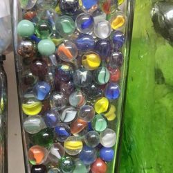 Vintage Toy Marbles Cats Eyes, Bananas, Bats Cross Through, American Made And Asian All Different Kinds And Sizes