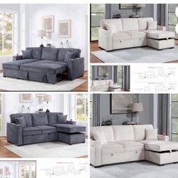 $379. 2-P Convertible Sectional  Sleeper Sofa W/ Cupholder Sofa Storage & USB Ports  89”x 59”X36”H