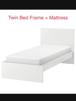 IKEA, Twin Bed Frame & IKEA Twin Mattress for Guest Room/ Kids Room/ College  Dorms/ Studio etc.