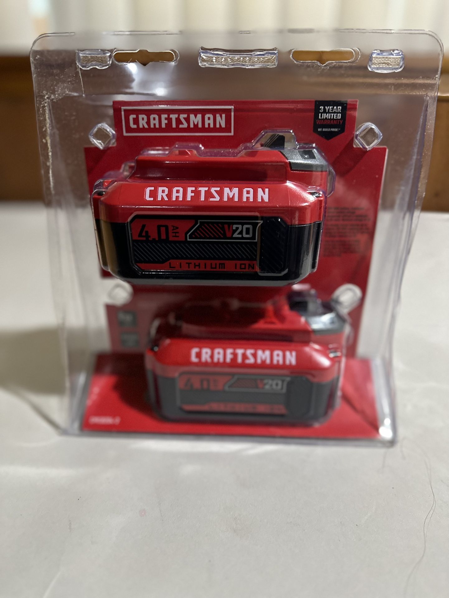 New CRAFTSMAN V20 20 2-Pack 4 Amp-Hour; 4 Amp-Hour Lithium Battery