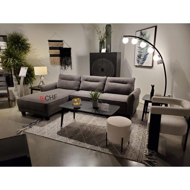 Upholstered Curved Arm Chaise Sectional Sofa Grey