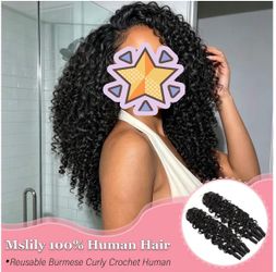 Brand new Burmese Curly Human Crochet Hair for Black Women 20 Inch Pre-Separated Pre-Fluffed Feather Crochet Hair Knotless Invisible Deep Curly Wave M