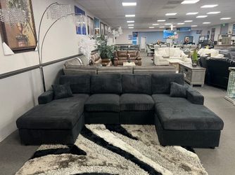 Black corduroy double chaise sectional sofa