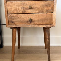 Two (2) Modern Solid Wood Nightstand with USB & Power Outlets – Mid-Century Style