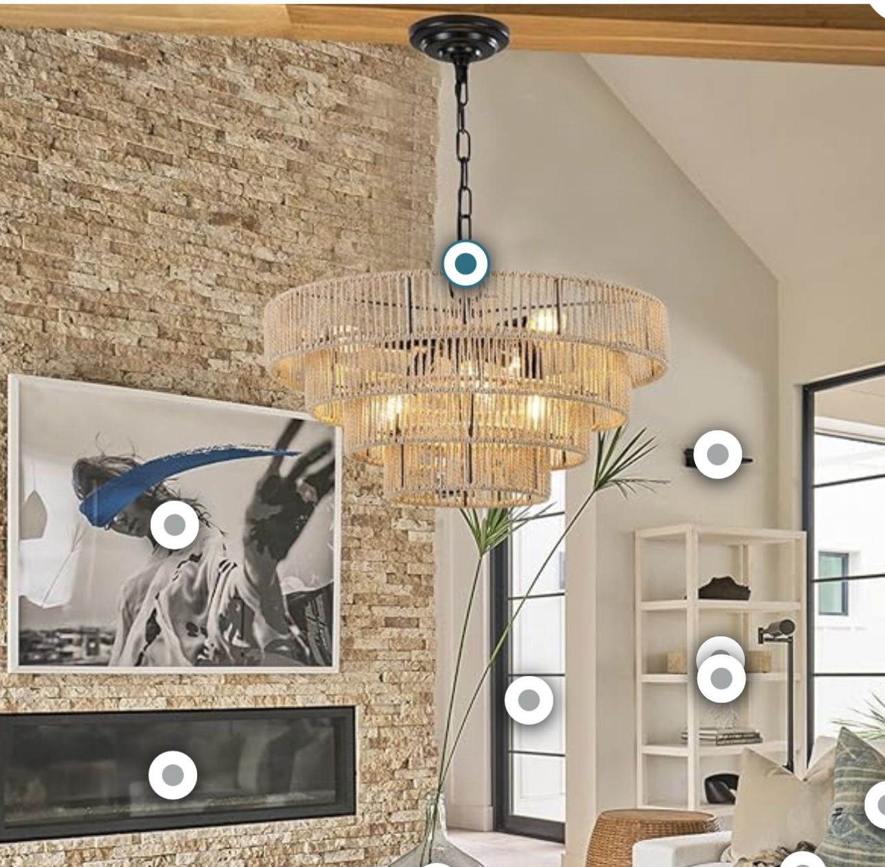 Ceiling Light ZSMAIKU Boho Light Fixture Coastal Brass Wicker Chandelier 20" Large Rattan (SR)