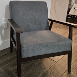Gray Fabric With Dark Wood Accent Chair