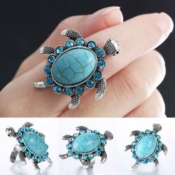 *SALE PRICE* Adjustable Sea Turtle Lover Turquoise Ring Silver *See My Other 600 Items*