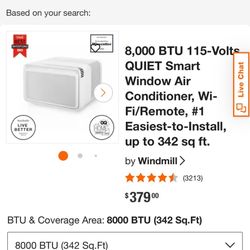 8,000 BTU 115-Volts QUIET Smart Window Air Conditioner, Wi- 