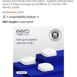 Amazon eero Pro 6E mesh wifi system - Supports internet plans up to 2.5 Gbps, Coverage up to 6,000 sq. ft., Connect 100+ devices, 3-pack