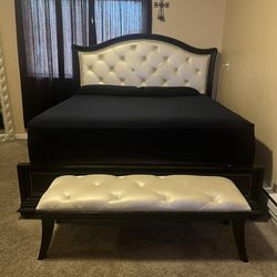 Selling King Sized Bedroom Set! Headboard, Frame, Bench, Mirror, Dresser With Mirror