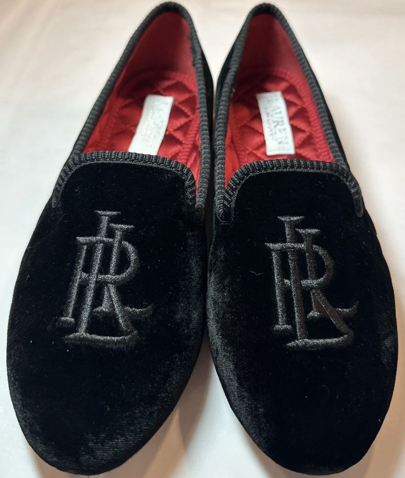 Brand new Lauren Ralph Lauren womens size 8.5B Collena Black Velvet small heeled slip on flat shoes 