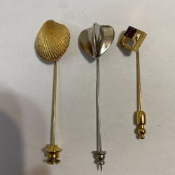 Bundle Lot Of 3 Vintage Trifari Pins Stick Pin Brooch Used Seashell Lapel Heart