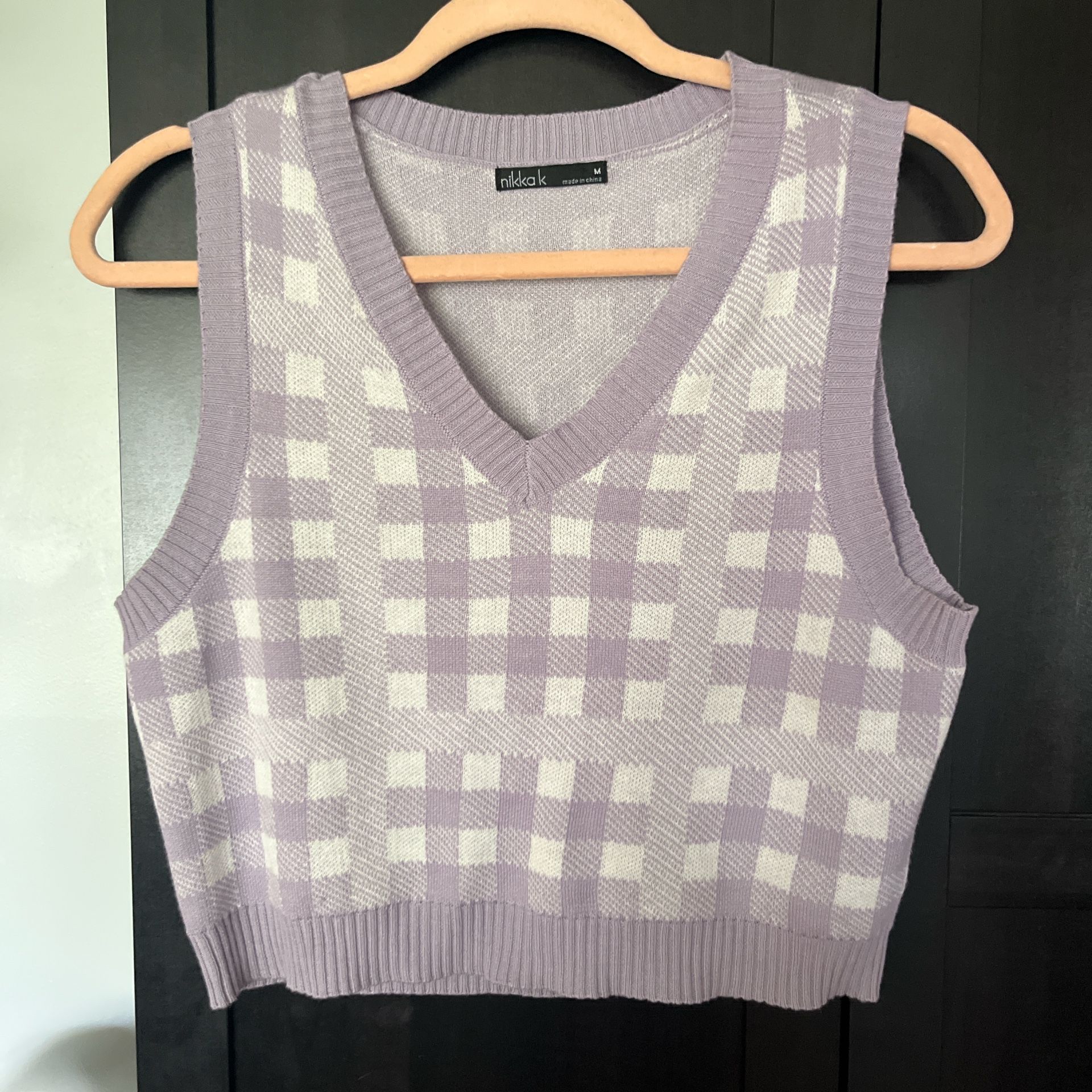 Lilac Checkered Cropped Sweater vest