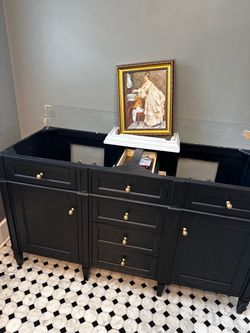 Like-New James Martin Brittany 60” Black Double Bathroom Vanity