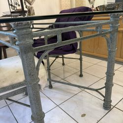 Glass Top Iron Base Sturdy Dining Table