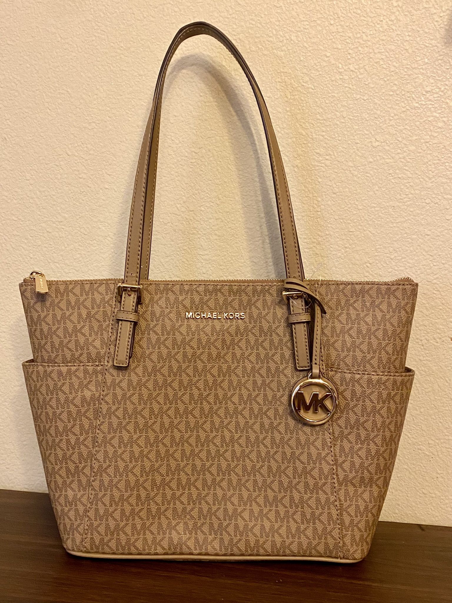 New Michael Kors Light Brown Jet Set East/West Top Zip Tote