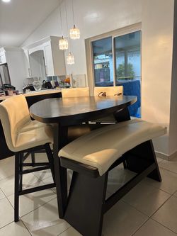Modern 6-Piece Dining Table Set with Bench & Chairs – $500