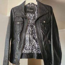 Guess Black Leather Moto Jacket - Size S